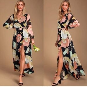 Lulus Wondrous Water Lilies Floral Print Maxi Dress Size Medium